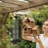 Wooden Birdhouse Double-Layer Hanging Birdhouse Multi-Room for Garden, Gardeners
