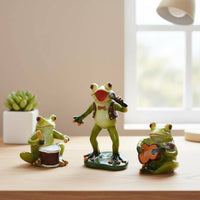 3 Pieces Vibrant Colors Frog Band Figurine Set Hand-Painted Musical Frog Statue Set Whimsical Design for Patio, Tabletop, Courtyard