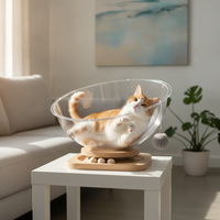 Space Capsule Cat Bed with Acrylic Dome, All-Season Pet House and Toy