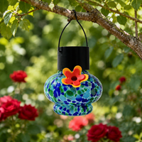Outdoor Solar Lantern Tinted Glass, Multicolor Outdoor Solar Lighting with Hook, Decorative Garden Solar Lamp