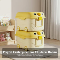Large Capacity Rolling Toy Chest With casters Wheeled animal face Toy Box Safe Rounded Corners children's container Portable Design for young children, Parents, Playroom, Nursery, Bedroom, Closet