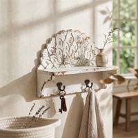 Wall Shelf with Hooks Rustic Entryway Organizer Decorative for Mudroom