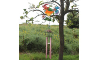 Hand-Painted Rooster-Shaped Wind Chime Iron Metal Wind Chime Glass Hanging Rooster-Shaped Ornament Flower and Foliage