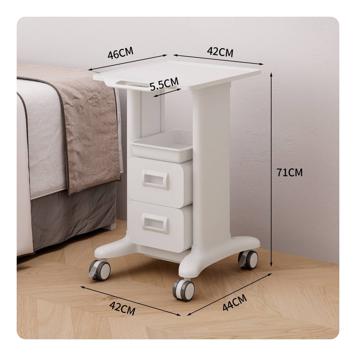 Mobile Cosmetic Storage Trolley Minimalist Salon Cart with Drawers Compact Rolling Salon Cart Smooth for Beauticians