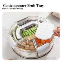 Divided Fruit Platter with Phone Holder 360° Rotatable Design Rotating Snack Tray Dustproof Cover Rotating Snack Box with Lid for Living Room, Parties