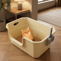 Cat Toilet Semi-Enclosed Sand Basin with Mat, PP Material Litter Tray for Large Indoor Pet, Anti Spillage Potty for Easy Daily Use