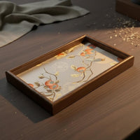Embroidery Embroidered Wooden Tray Vintage Charm Wood Frame Tray Raised Edges for Tea Table