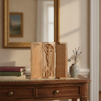 Folding Triptych Tabletop Carving with Hinged Panels Hand-Carved Shrine for Collectors, Desk