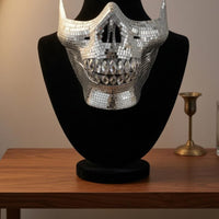 Mirrored Horned Skull Mask Mosaic Half Face Skull Mask Reflective Costume Accessory Gleaming Finish