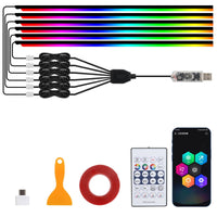 6 Pieces Acrylic Interior Car LED Lights App Controlled Car Ambient Lighting Kit Acrylic Light Strips Multicolor for Drivers
