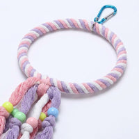 Parrot Swing Triangle Rope Perch, Colorful Parrot Gnaw Toy with Hanging Bell, Bird Swing and Grind Beak Toy for Parrot Cage Accessory