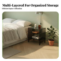 Minimalist Design 2-Tier Occasional Table Transparent Look Two-Tier Waterfall Table Space-Saving Nightstand Versatile Use for Apartment Dwellers, Homeowners, Adults, Bedroom, Living Room, Small Areas, Entryway