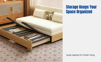 Hardwood Folding Sofa Bed, Chenille, Convertible Sleeper, Armless, Storage, Space-Saving, Small Apartment, Living Room, Balcony, 2025 New