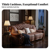 Ornate Carved Sofa Set European design Lounge Suite Genuine Leather Upholstery Household Furniture for Families, Villa, Living Room, Home leisure