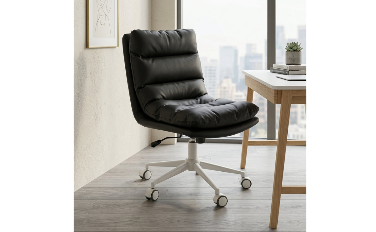 Ergonomic Swivel Office Chair with Wheels Smooth-Rolling Padded Desk Chair with High Backrest Heavy-Duty Easy Care for Students, Workstation, Study Room