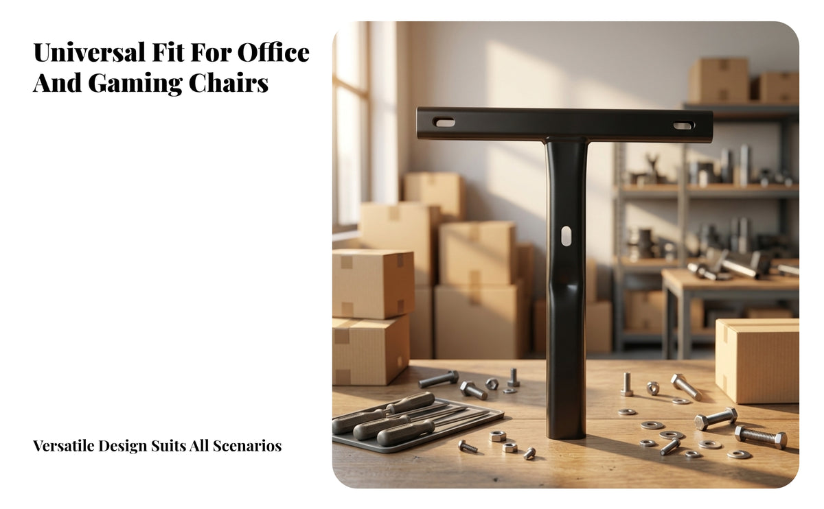 Oblong Holes T-Shaped Chair Back Rod Rounded Ends Office Chair Back Rod Metal T-Shaped Bar Steel Bar Black