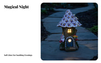 Auto On/deactivate Resin Treehouse Figurine Wireless Solar Fairy House Light Weatherproof for Yard, Patio, Balcony