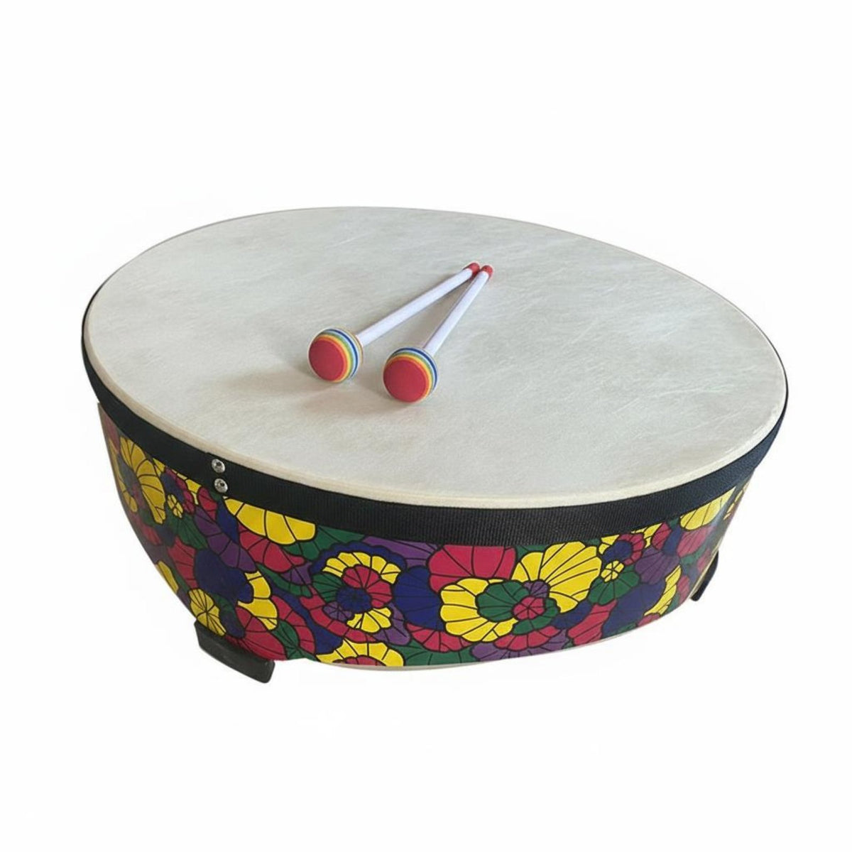 22-Inch Wooden Floor Drum Includes 2 Mallets Kids Music Drum  Develops Rhythm Percussion Instrument for Young Children, Preschool