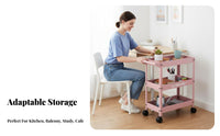 With casters 3-Tier Rolling Organizer Easy to Move 3-Tier Rolling Shelf Multi-Purpose Storage Trolley Space-Saving for Apartment Dwellers, Office Workers, Under Desk, Small Spaces, Living Room, Bedroom