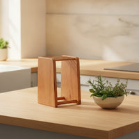 Countertop Knife Holder Open-Frame Wooden Cutlery Block Ventilated Organizer for Home Cooks