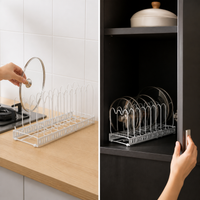 Expandable Pot Lid Holder Rack Countertop Cutting Board Organizer Multi-functional Kitchen Storage Drainer