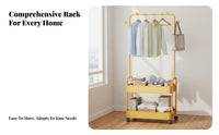 Space Saving Mobile Garment Rack with Shelves Easy Assembly Rolling Clothes Rack Sturdy Steel Frame Portable Clothes Hanging Stand Heavy Duty for Apartment Dwellers, Homeowners, Bedroom, Dorm Room, Entryway, Boutique