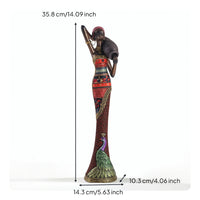 Afrocentric African Woman Figurine Tabletop African Woman Statue Intricate Female Statue with Hoop Earrings Traditional for Home Decorators, Entryway, Mantel