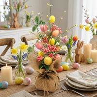 Easter Egg-Shaped Ornament Display Colorful Eggs Artificial Easter Branch Arrangement Festive Tabletop Seasonal Branch Display for Homeowners, Adults