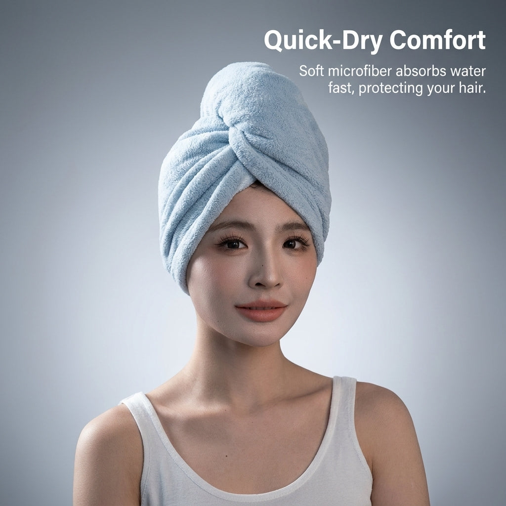 Fleece Drying Wrap for Women Adults, Microfiber Towel Turban for Daily Use Morning Routine, Anti-Frizz Wide Tail Design