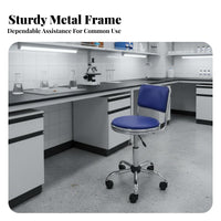 Rolling casters Adjustable Round Stool with supportrest Space-Saving Lowspine rotate Stool Padded Seat Task Chair Comfortable padding for Office Workers, Salon Professionals, laboratory, Kitchen, Workshop, medical facility