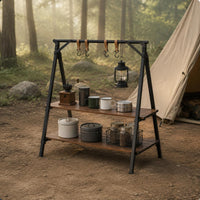 Wooden Two-Tier Shelf Sturdy Camp Storage Rack Lightweight Portable Wooden Rack for Car Travel