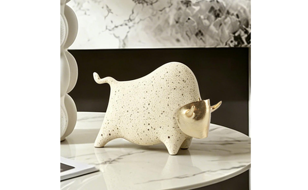 Bull Figurine Gold Sculpture Modern Decor for Desk
