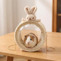 Small Animal Carrier with Acrylic Space Capsule Window, Glossy velvet Animal Transport Bag, Outdoor Pet Travel Bag for Hamster, Bird, or Squirrel