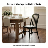 French Inspired Design Upholstered Spindle Back Chair Retro Design Indoor Furniture Thick Cushioning Household Furnishing Multi-Purpose Use for Interior Designers, Homeowners, Restaurant Owners, Dining Room, Kitchen, Reading Nook, Home Office