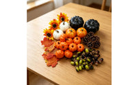 Artificial Pumpkins Assorted Fake Pumpkins with Maple Leaves Mixed Pumpkin Set for Decorators, Thanksgiving, Table Styling, Wreath Making