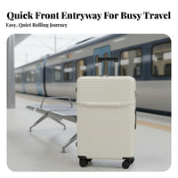 USB & Type-C Charging Port Front Opening Travel Case Foldable Cup Holder Front Compartment Luggage Adjustable Telescopic Handle for Vacation