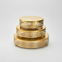 3 Pieces Metal Gold Cake Stand Decorative Round Dessert Stand Elegant Ornate Cake Pedestal Sturdy Base for Wedding, Party, Birthday