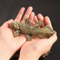 Brass fishing Figurine Gold Finish Brass fishing Statue Antique Style Animal Statue for Collectors