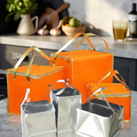 Tote Bag with Aluminum Foil Lining for Hot Cold Thermal Food, Insulated Picnic Bag for Women Men, Silver Rectangular Shopping Bags with Handle