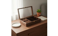 4 Compartment Watch 3 Compartment Glasses Holder Multi-Functional Compartments Wooden Watch and Glasses Box Walnut Wood Jewelry