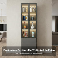 Easy to Clean Glass Door Display Cabinet Minimalist Design Tall Glass Door Cabinet LED Lighting Lighted Display Case Multipurpose Use for Homeowners, Book Lovers, Living Room, Bedroom, Home Office, Entryway