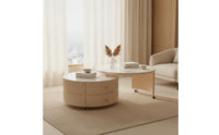 Nesting Coffee Table with Drawers Fully Assembled Round Nesting Coffee Table No Installation Needed for Apartment