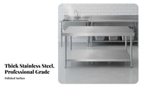 Easy to Clean Stainless Steel Work Table Rust-Resistant Commercial Kitchen Prep Table Stable Structure Stainless Steel Workbench High Load-Bearing Capacity for Restaurant Team, Workshop Workers, Professionals, Bakery, Warehouse, Garage, Laundry Room