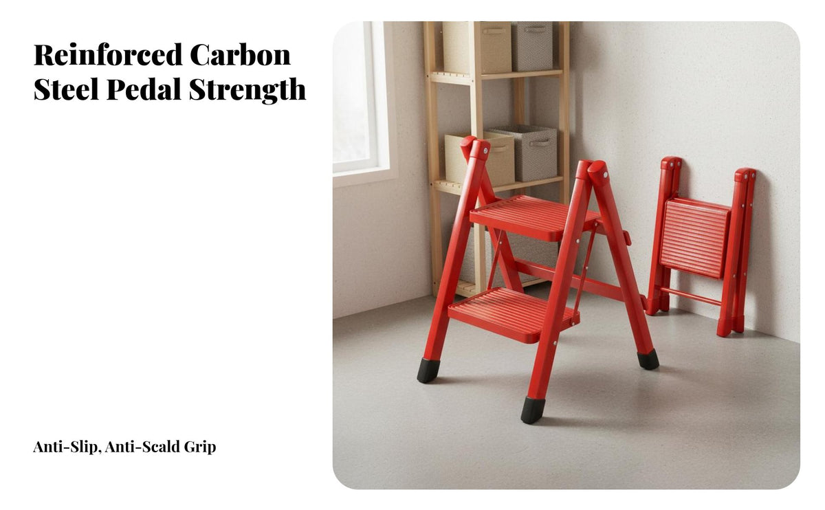 Foldable Folding Step Ladder Anti-Slip Steps V-Shaped Frame Step Stool Wide Pedals Portable Ladder with Handrail Safety Lock for Homeowners, DIY Enthusiasts, Seniors, Indoor, Outdoor, Kitchen, Garage