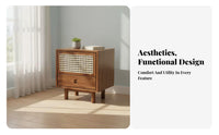 Rattan accent Nightstand Japanese rustic aesthetic artistic Wicker Front End Table for Students