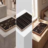 Brushed Gold Jewelry Display Tray Multi-Slot Jewelry Organizer Tray Rectangular Compact for Collectors, Showcases, Retail Counters