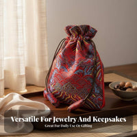 Multipurpose Chinese Silk Pouch Reusable Silk Brocade Pouch Assorted Colors and Designs for Collectors, Women, Home Storage, Travel, Parties