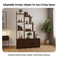 Multifunctional Entryway Cabinet with Display Case Chinese Design Staggered Shelf Room Divider Multi-Functional Partition Screen Freestanding for Homeowners, Apartment Dwellers, Office Managers, Bedroom