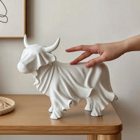 Horned Bovine Statue Spooky Horned Bovine Statue with Curved Protrusions Resin Spectral Figurine for Collectors, Halloween, Entryway
