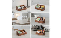 Wooden Storage Divider Box 2-Compartment Divided Storage Box Slanted Front Wooden Organizer for Office Desk